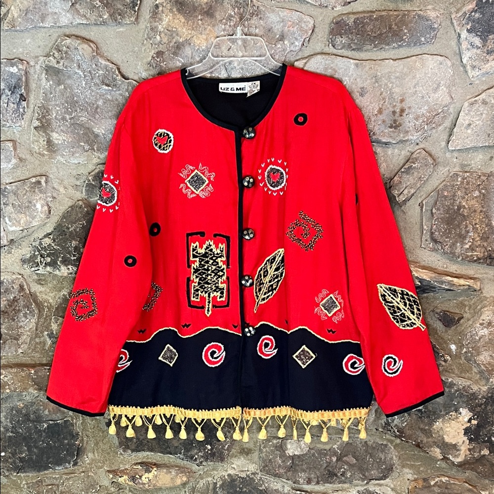 Vintage Liz & Me Size 2X Embroidered Color Block Women’s Too Blazer Jacket